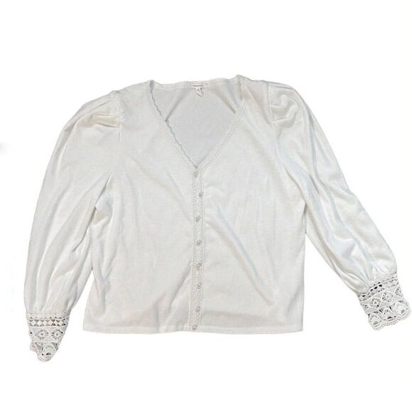 Maurices Shirt Women's XL Ivory White Button-Up Sleeve V-Neck Top - Picture 1 of 6